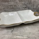 Ceramic Serving Dish  2 Sections Platter Tray with Gold Rim. Hammered pattern Modern and stylish