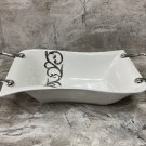 White Ceramic Deep Serving Dish, With Silver color handles and Design ,Tray Platter Stylish