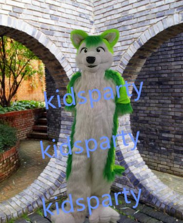 New high quality green fox fursuit mascot costume husky dog mascot Free Shipping