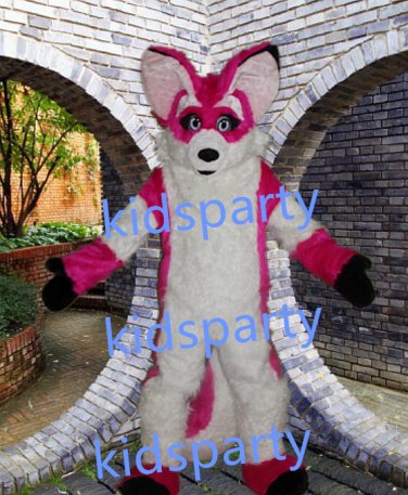 New high quality pink fox fursuit mascot costume husky dog mascot Free Shipping