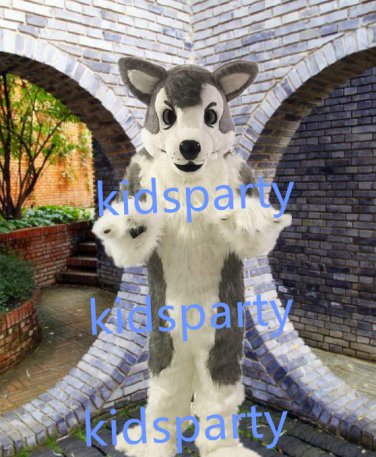 New high quality Grey Wolf mascot costume husky dog fursuit Free Shipping
