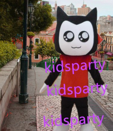 New red suit black cat mascot costumes  fursuit christmas Halloween costume