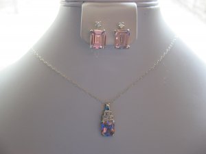 Sterling Silver Pink Topaz Earrings and Necklace