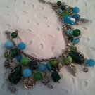 Blue and Green Charms Beaded Silver Handmade Bracelet