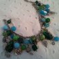 Blue and Green Charms Beaded Silver Handmade Bracelet