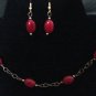 Handmade Genuine Ruby Oval Beads on Brass Chain and Earrings Set