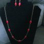 Handmade Genuine Ruby Oval Beads on Brass Chain and Earrings Set