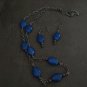 Handmade Genuine Sapphire Oval Beads on Steel Chain and Earrings Set