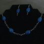 Handmade Genuine Sapphire Oval Beads on Steel Chain and Earrings Set