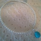 Handmade Freshwater Pearls and Turquoise Pendant Memory Wire Necklace
