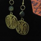 Handmade Genuine Yellow Turquoise Beads and  Leaves Pendant Earrings