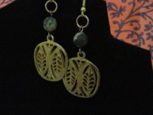 Handmade Genuine Yellow Turquoise Beads and  Leaves Pendant Earrings