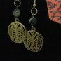 Handmade Genuine Yellow Turquoise Beads and  Leaves Pendant Earrings