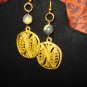 Handmade Genuine Yellow Turquoise Beads and  Leaves Pendant Earrings