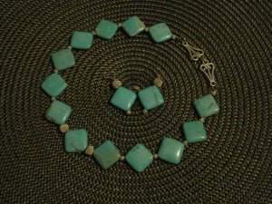 Handmade Genuine Turquoise Beads and Silver Accents and Clasp Set