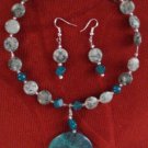 Handmade African Turquoise Beads, Pendant Memory Wire and Earrings Set