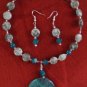 Handmade African Turquoise Beads, Pendant Memory Wire and Earrings Set