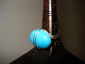 Handcrafted Wire Wrapped Genuine Turquoise Cabochon  Ring Size 7