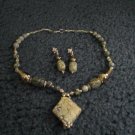 Handmade Natural Green Turquoise with Lampwork Beads and Earrings Set