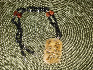 Genuine Blackstone and Red Tiger Eye Beads with Soapstone  Necklace