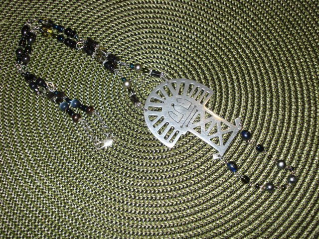 Handmade Long, Onyx Hematite Glass Pearls Beads Necklace with Pendant