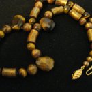 Genuine Tiger Eye Nuggets and Golden Coral Beads Necklace with Vermeil