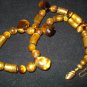 Genuine Tiger Eye Nuggets and Golden Coral Beads Necklace with Vermeil