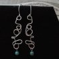 Hand forged Sterling Silver Wire with Turquoise 4mm Beads Earrings