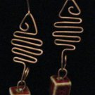 Hand forged Copper Wire Earrings with Ceramic Cubed Beads and Onyx