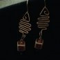 Hand forged Copper Wire Earrings with Ceramic Cubed Beads and Onyx