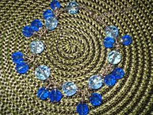 Austrian Blue Crystals Dangle on a Stainless Steel Bracelet Chain