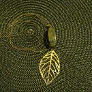 Handmade Genuine Unakite Carved Scarab with Gold Filled Leaf Necklace