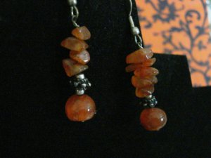 Genuine Carnelian Chips and Beads Earrings with Tibetan Silver Handmade