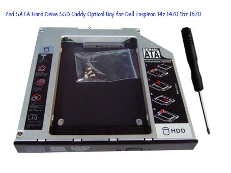 2nd SATA Hard Drive SSD Caddy Optical Bay for Dell Inspiron 14z 1470 15z 1570