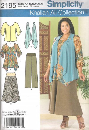 2011 Simplicity 2195 Pattern Tunic, Top, Vest, Pants, Skirt Size 10-18 Uncut