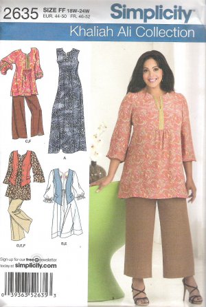 2009 Simplicity 2635 Pattern Plus Size Tunic, Dress, Vest, Pants, Dress Size 18W-24W Uncut
