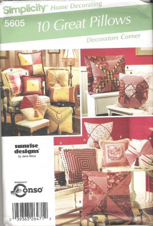 2005 Simplicity 5605 Pattern 10 Great Pillows Square, Rectange, Octagon  Uncut