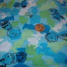 Peanuts Characters in Black on  Blue Green White Soft Cotton Fabric 1 YD x 45" wide