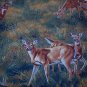 Deer and Fawn in Grass Brown, Green, Gold  Cotton Fabric  37"L x 44"W