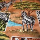 Zebra Safari Collage  Browns Gold Greens Blues Black White Cotton Fabric  38"L x 45"W