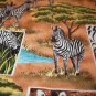 Zebra Safari Collage  Browns Gold Greens Blues Black White Cotton Fabric  38"L x 45"W