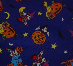 Mickey Mouse Goofy Halloween Orange Pumpkins Yellow Stars Moons Black Bats Purple Fabric  2 pcs