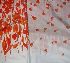 Orange "Garden Picnic" Flora Border with Leaves above.  Cotton Fabric  10 1/16yds x 44"wide.