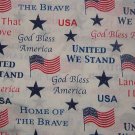Patriotic Sayings Flags and Stars on White with Silver Glitter  Cotton Fabric 1 3/8 yds x 45" wide