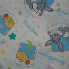 Baby Bugs Tweety "Sweet Dreams" "Hello Stars" Stars, Moon on White Fabric  1 yd 12" x 45" wide