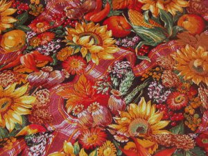 Sunflowers Fruits Vegetables Fall Thanksgiving Colors Fabric 5 1/8 yds x 45"w
