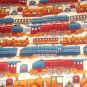 Trains in Blue Red Brown Gold Fabric  22" w x 23" L
