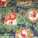 Christmas Santa Portraits and Holly on Black  Fabric  45" x 3 1/4 yd