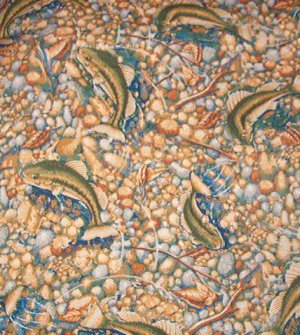 Koi Pond Blue Green Gold Rust  Cotton  Fabric 44"w x 1 1/2 yds + 2"