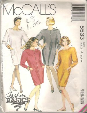 McCalls 5533 (1991) Pattern Wedge Dress Front Button or Back Zip Pockets Size 6-10  Uncut